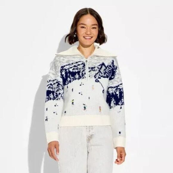 wild fable Sweaters - Women's Polo Collar Quarter Zip Novelty Pullover Sweater - Wild Fable Off-White